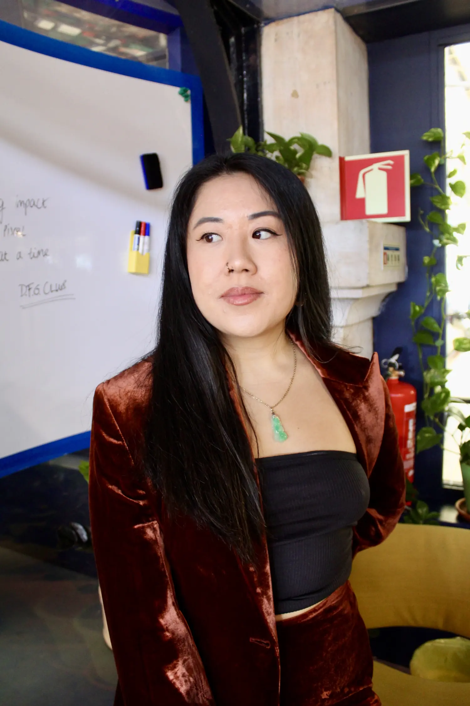 Kim, who runs the session, in the studio