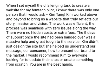Review from a femtech founder on a website that reflects their story and mission